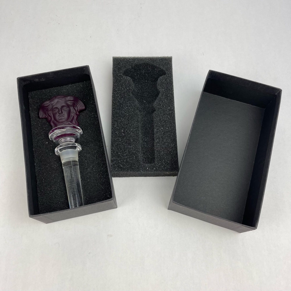 NIB Rosenthal Versace Medusa Head Lead Crystal Wine Stopper Amethyst Purple